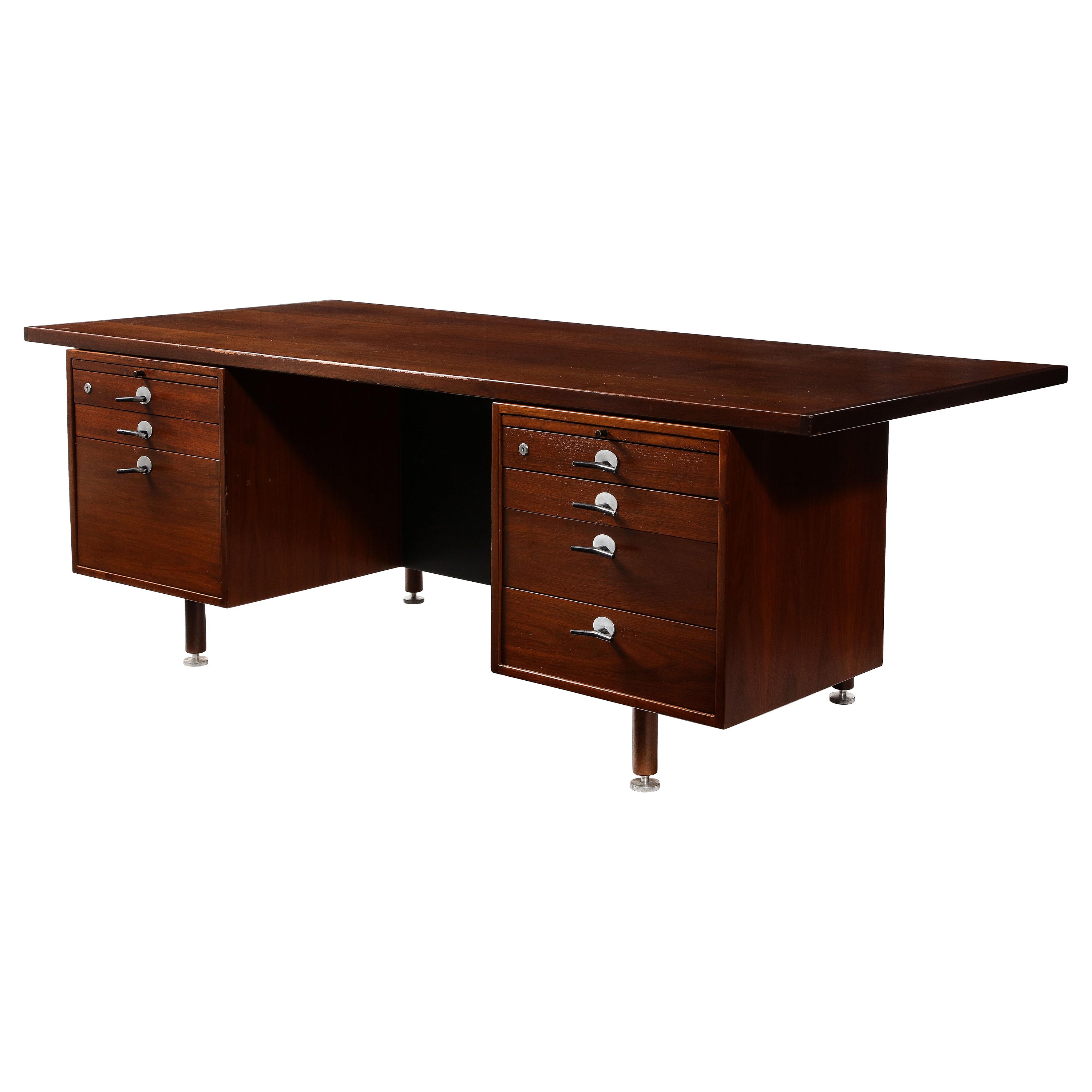 Large Walnut Executive Desk by Jens Risom, USA, 1960's For Sale