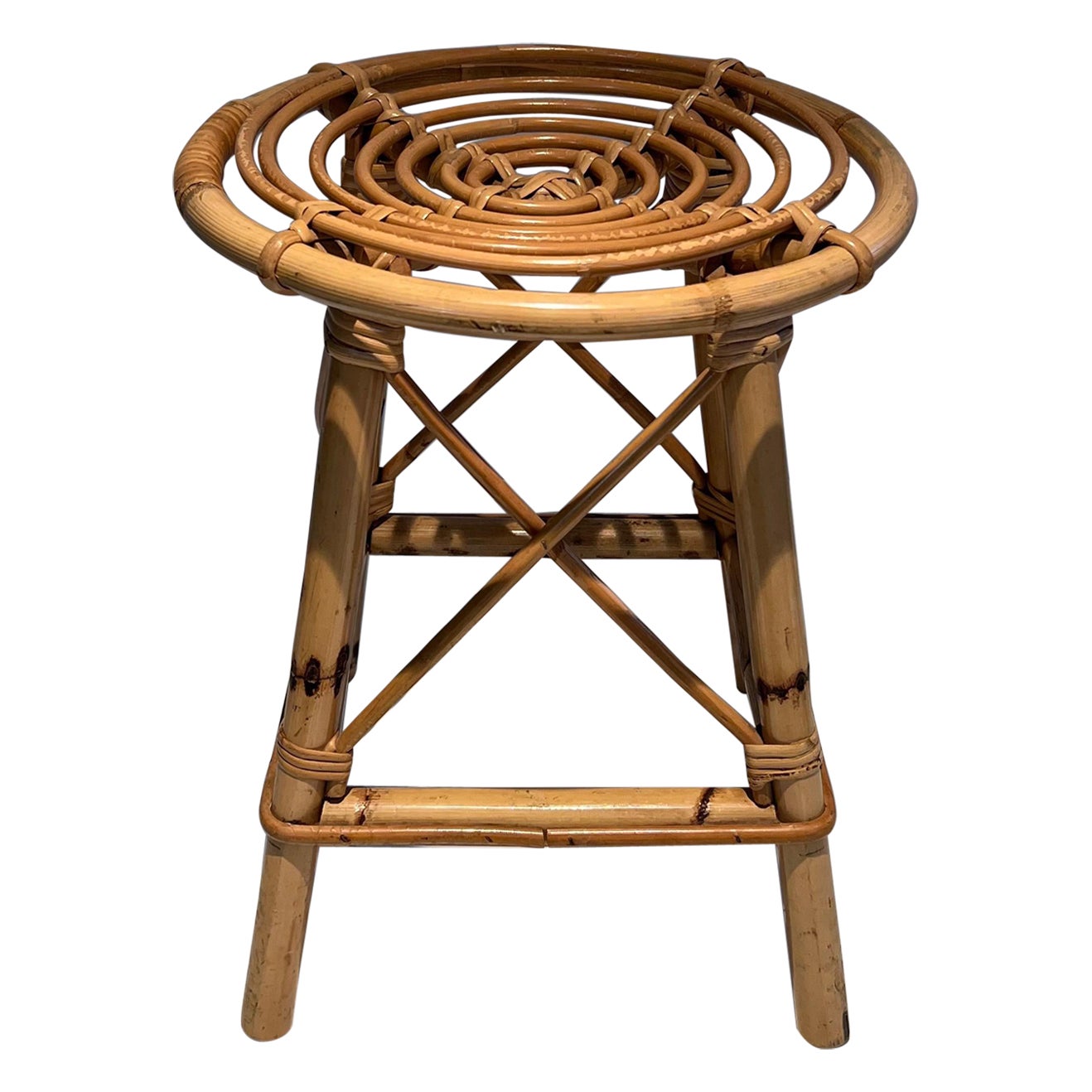 Rattan Stool. French work. Circa 1970 For Sale