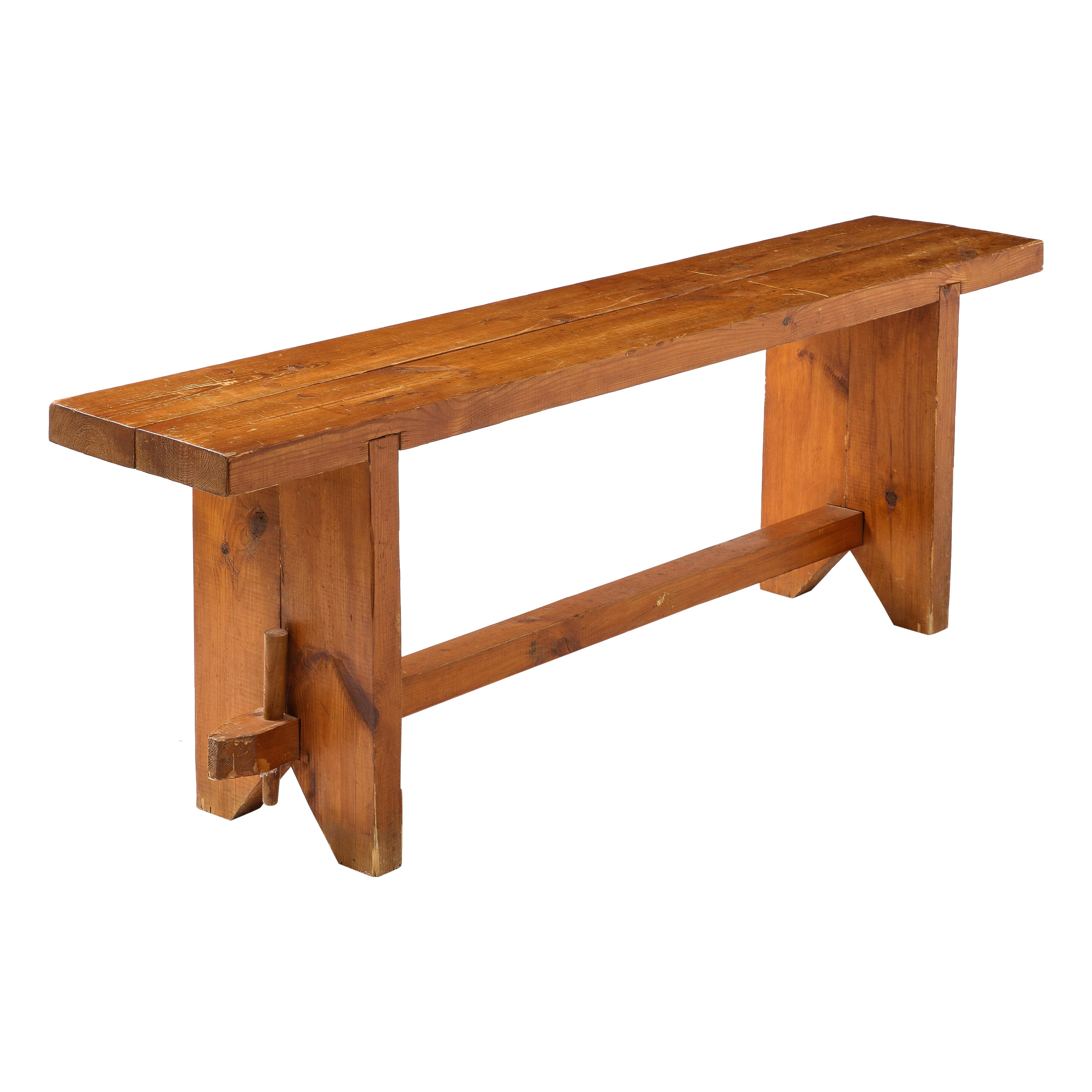 Rustic Pine Bench, France 1950s