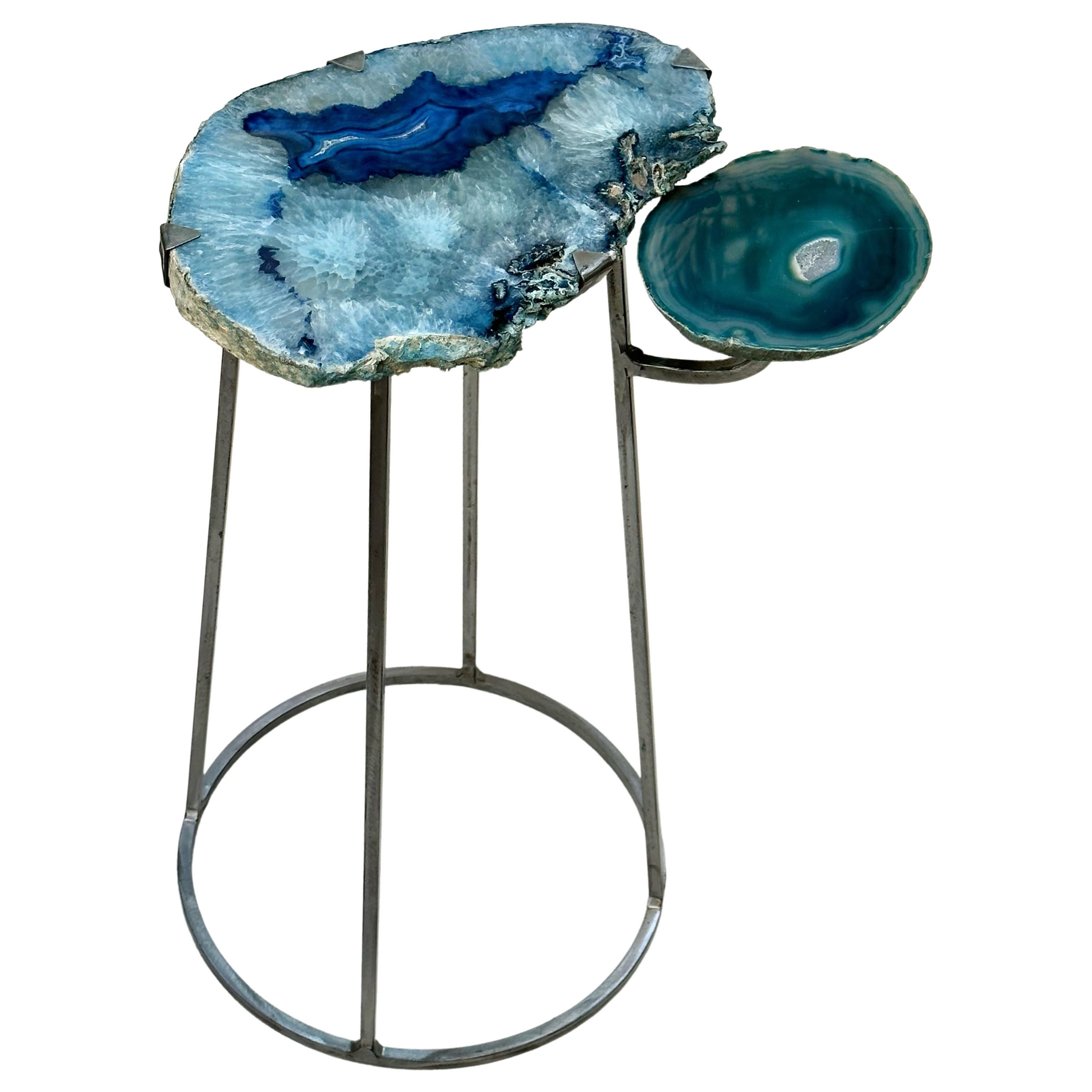 Table Double Ring Agate blue  For Sale