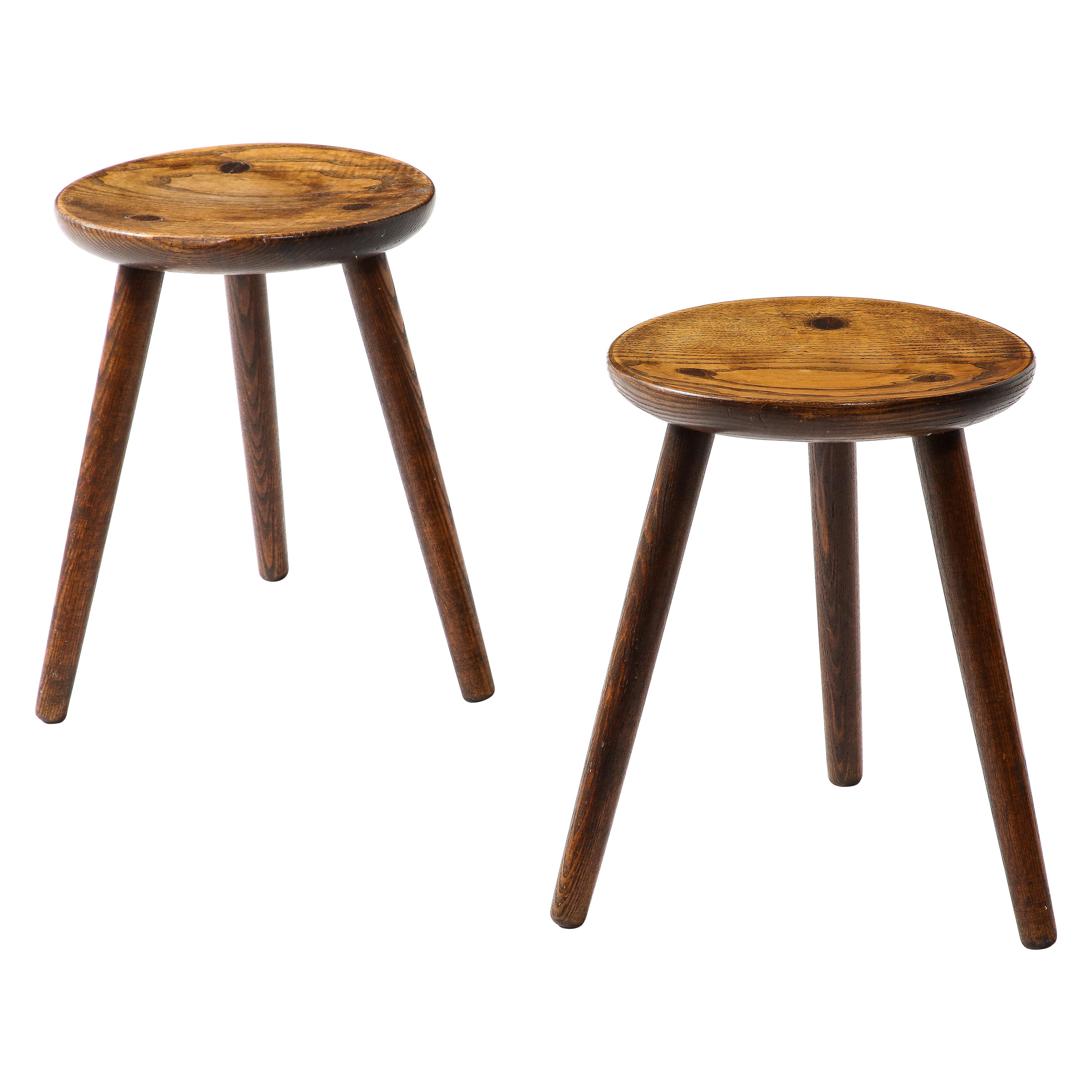 Pair of Tripod Stools in the Manner of Perriand, France 1950s