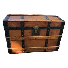 Vintage Handsome Wood Trunk with Iron Straps