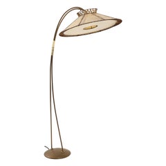 Retro Brass & Parchment Floor Lamp, Italy 1960s