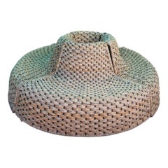 Vintage round sofa in braided seagrass and rattan