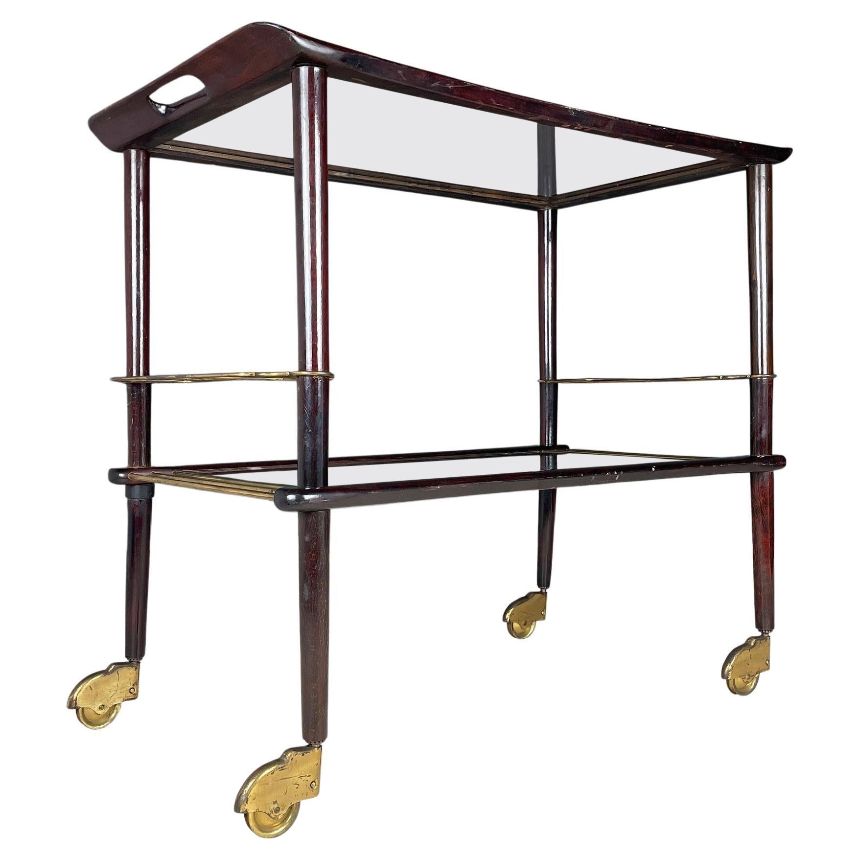 Wood and glass bar cart trolley attributed Ico Parisi for De Baggis Italy 1960s