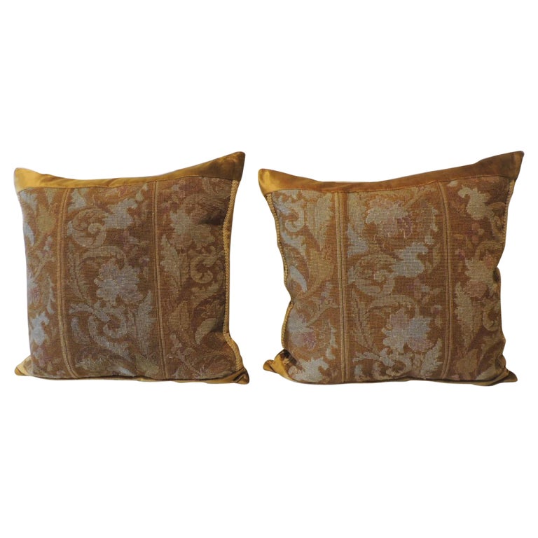 Set of "2" Yellow Silk Velvet Tapestry Square Decorative Pillows For Sale  at 1stDibs
