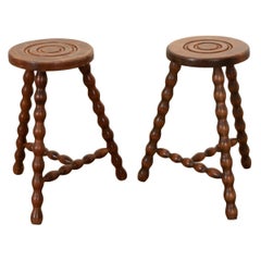 French Pair of Vintage Bobbin Stools