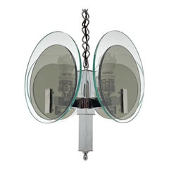 Unique Art Deco Chrome & Glass Chandelier, 1920's