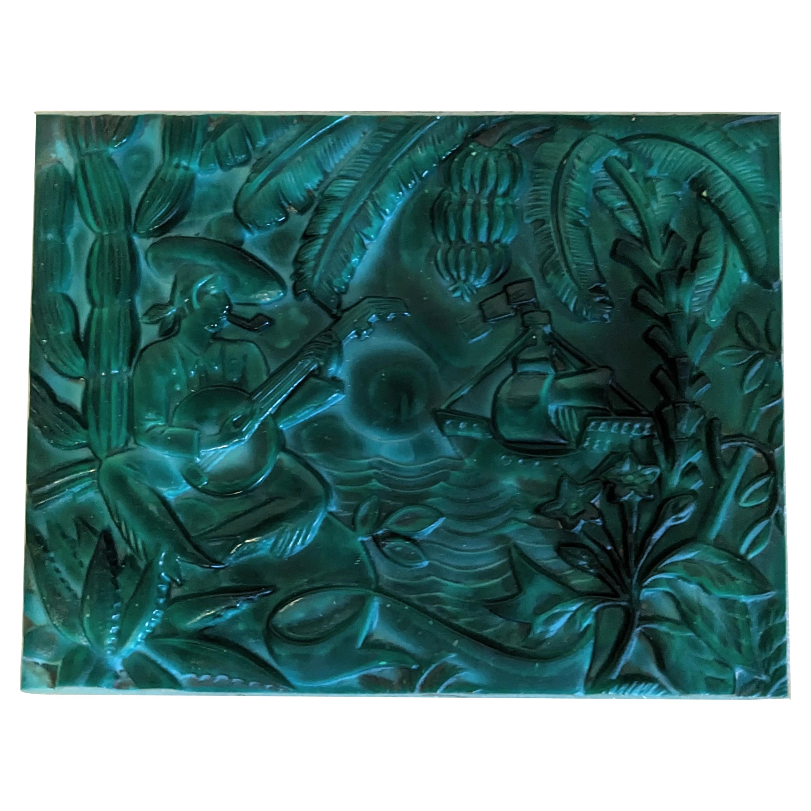 Art Deco Czech Malachite Glass Molded Panel