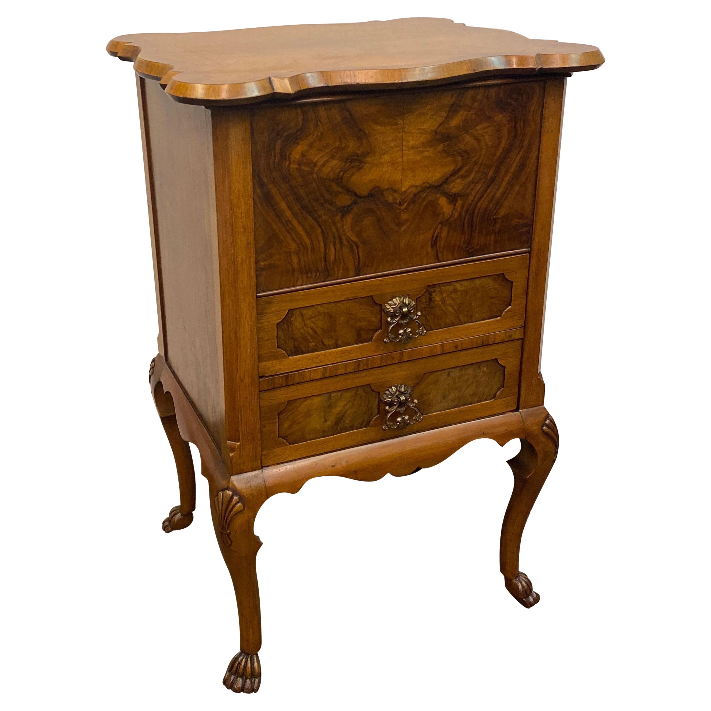 Mid 19th Century Flame Walnut Sewing Table Cabinet For Sale