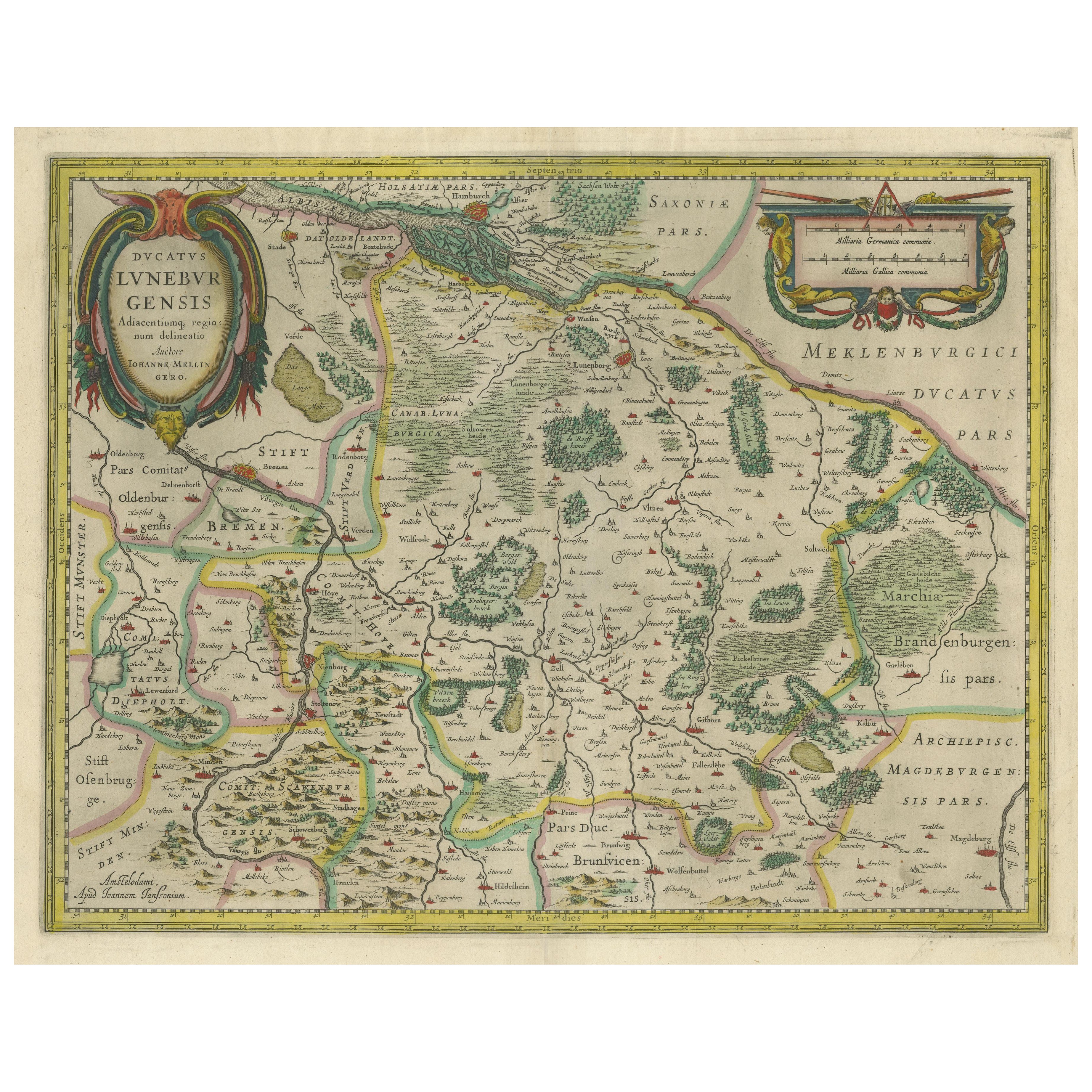 Carte ancienne du duché de Lunebourg, Basse-Saxe, Allemagne