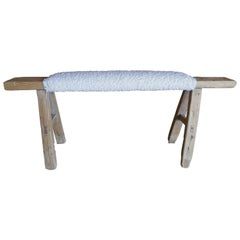 FI Vintage Shandong Elmwood Bench w/ Ultra Luxe Cream White Shearling