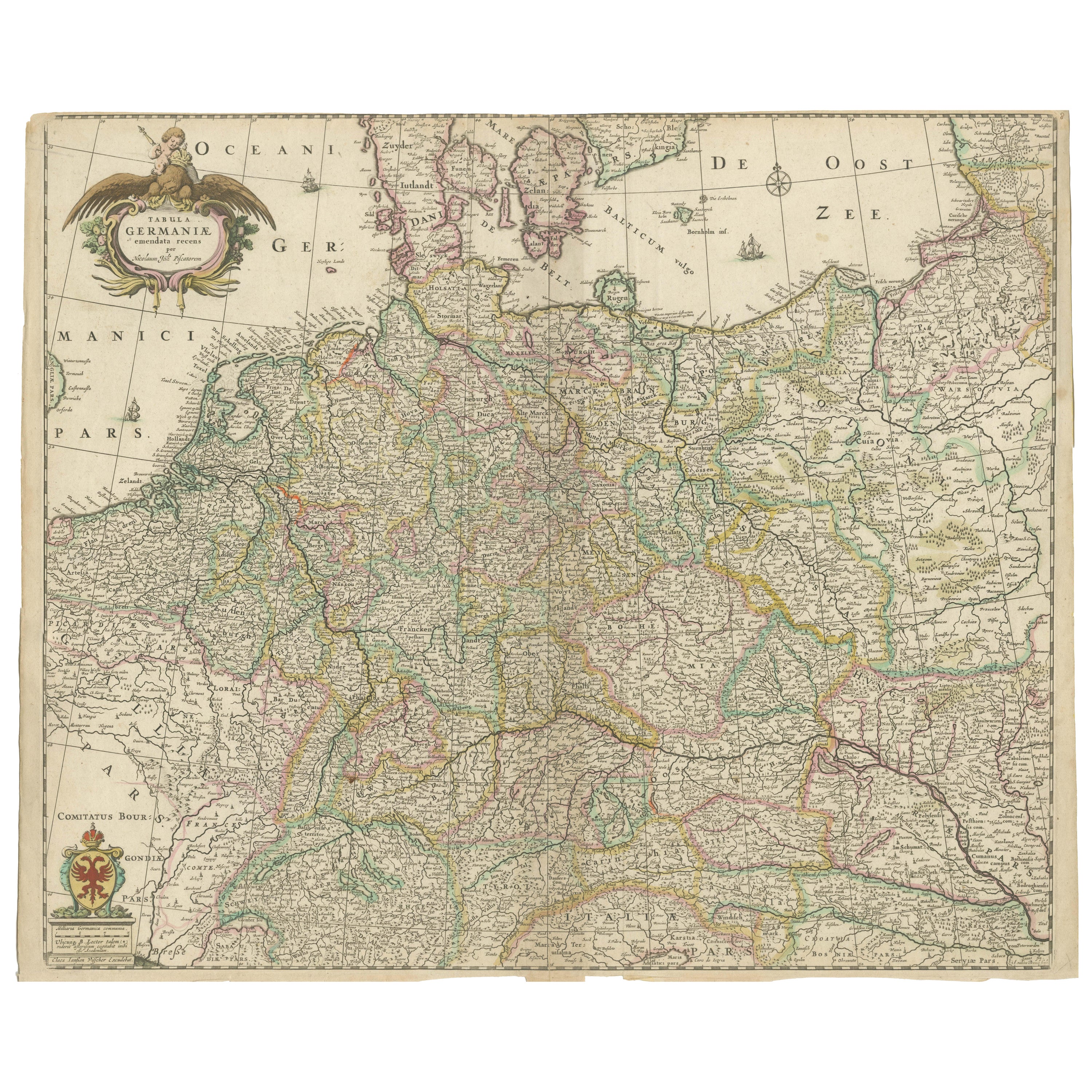 Antique Map of Germany including surrounding countries For Sale