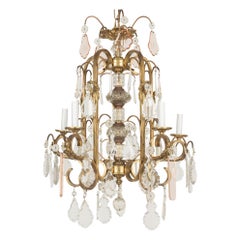 French Art Deco Brass and Crystal Chandelier