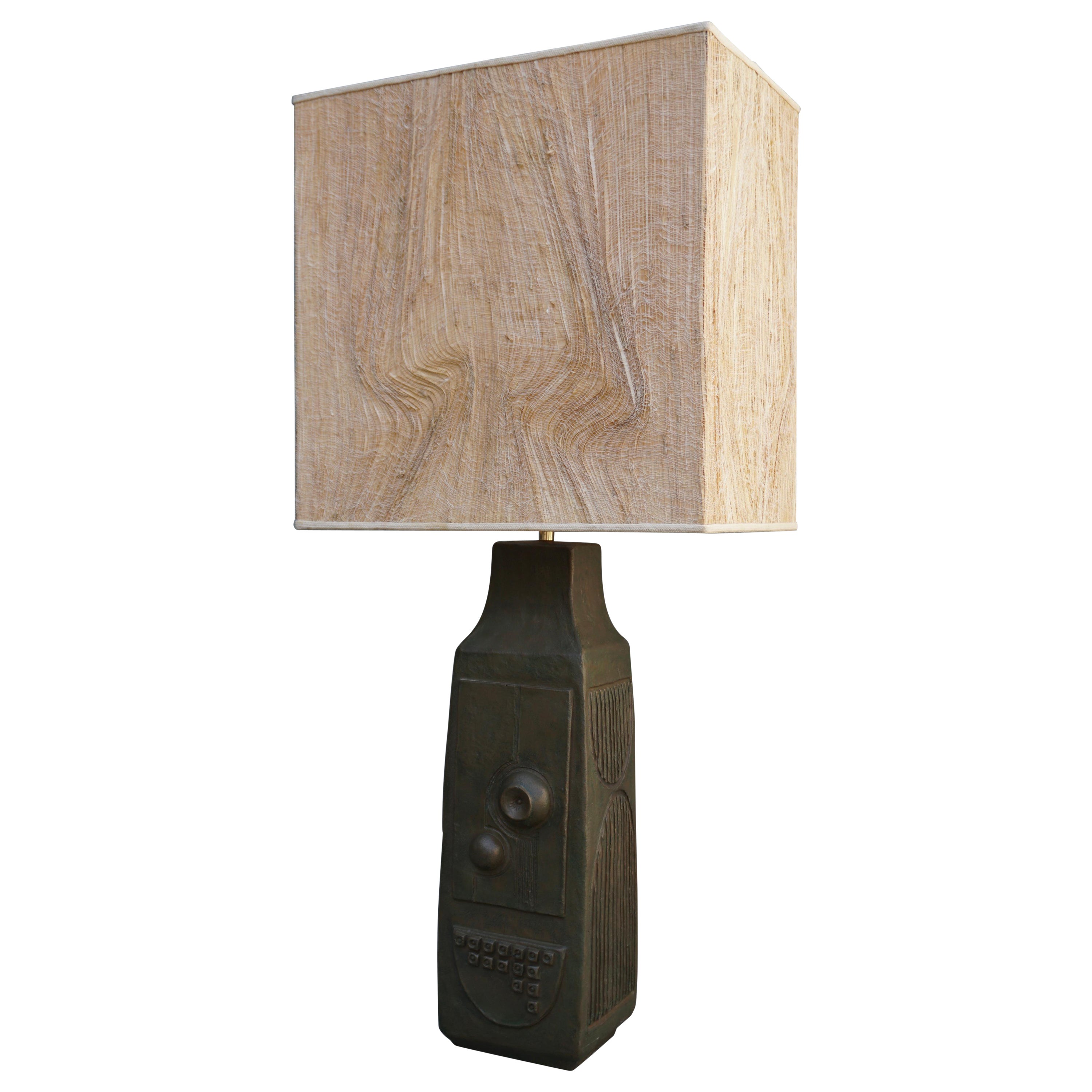 Ceramic Table Lamp with Straw Shade For Sale