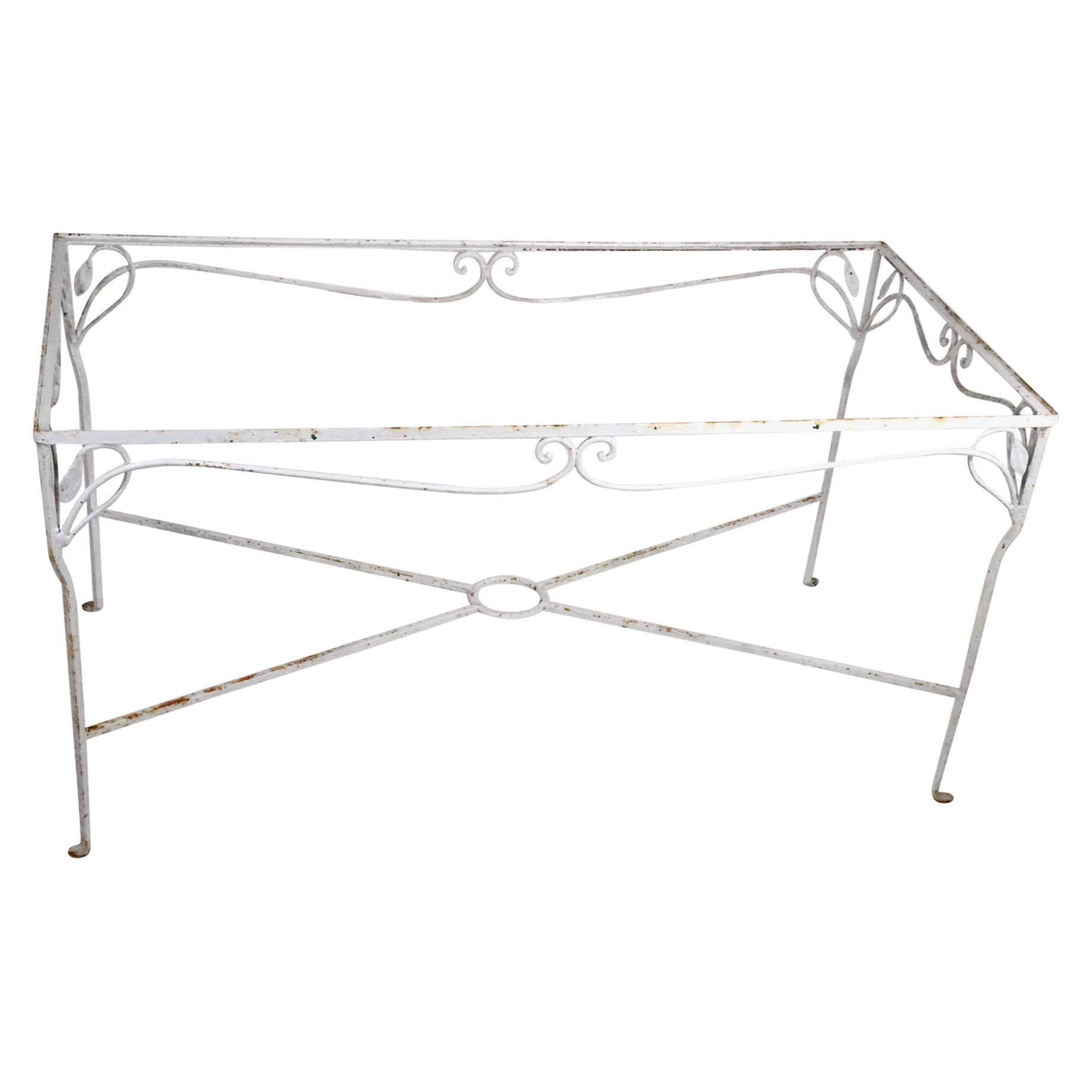 Wrought Iron Garden Patio Poolside Dining Table att. to Woodard c 1930/1950's For Sale