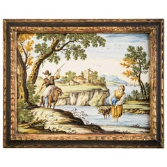 Antique Framed Italian Majolica Plaque, Castelli, circa 1750