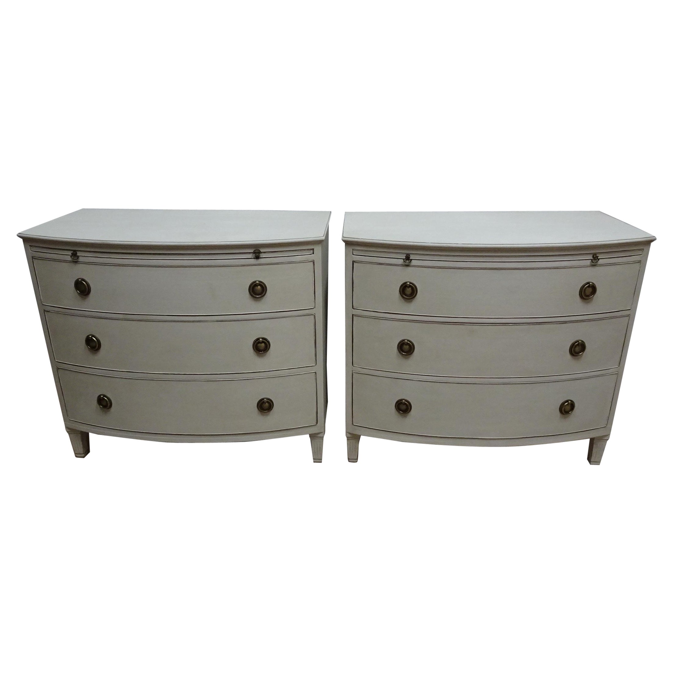 Two Gustavian Style Barrel Front Chest Of Drawers