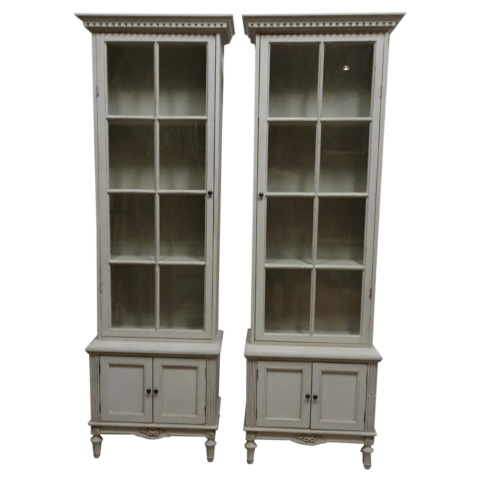 Two Gustavian Style Glass Top Cabinets