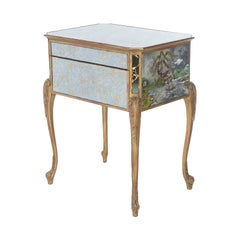 French Style Chinoiserie Giltwood & Mirrored Two-Drawer Stand 20thC