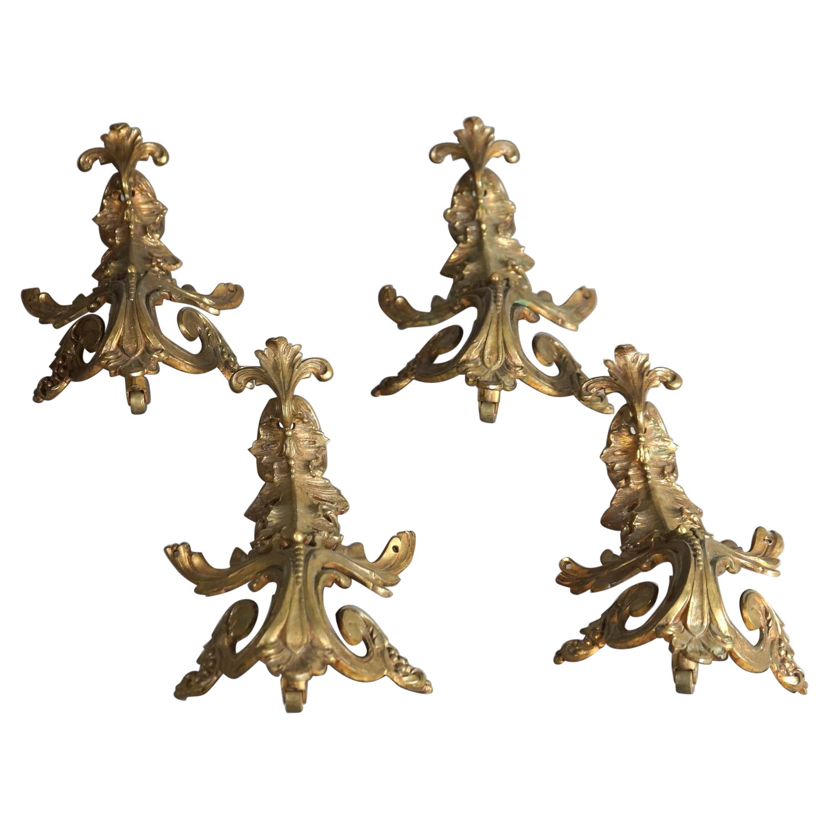 Four Antique Victorian Architectural Bronze Ormolu Figural Foliate Mounts c1890 For Sale