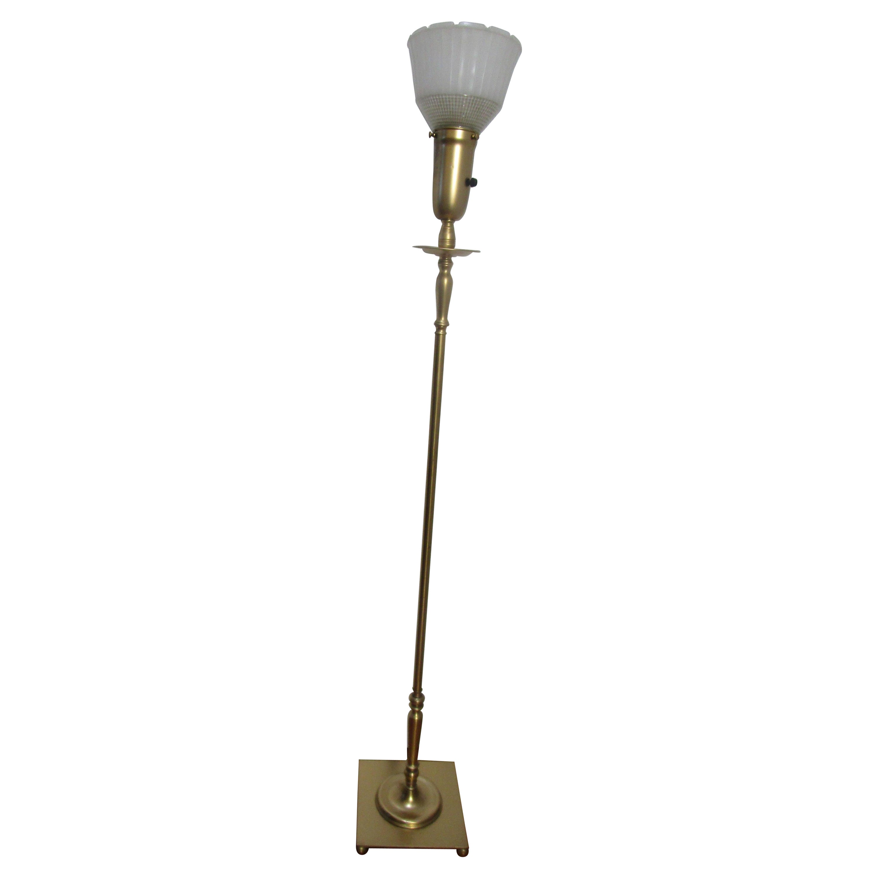 Lampadaire torchère vintage en laiton et verre Stiffel