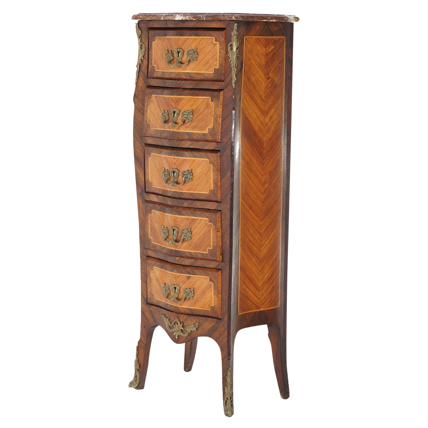 Antique Louis XIV Style Kingwood, Satinwood, Marble & Ormolu Lingerie Case 19thC