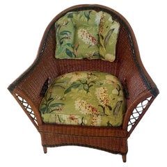 A Natural, Close Woven Wicker Arm Chair with Diamond Decoration