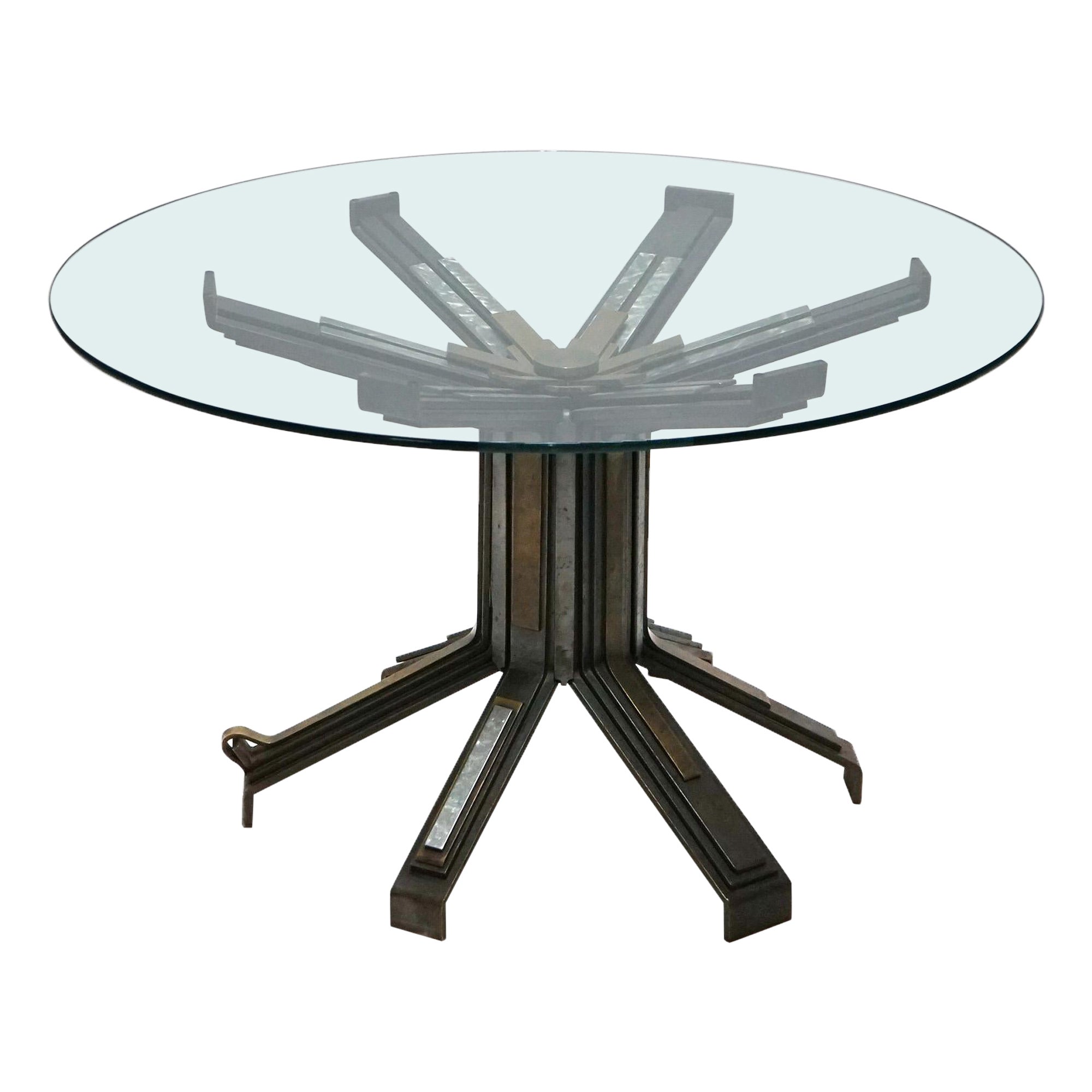 MCM Monty W. Stephens Brutalist Style Brushed Steel, Bronze & Brass Dining Table