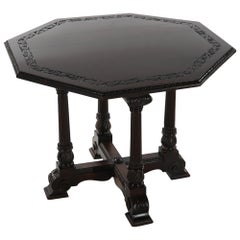 Antique Napoleon III Classical Grape & Leaf Carved Mahogany Center Table c1920