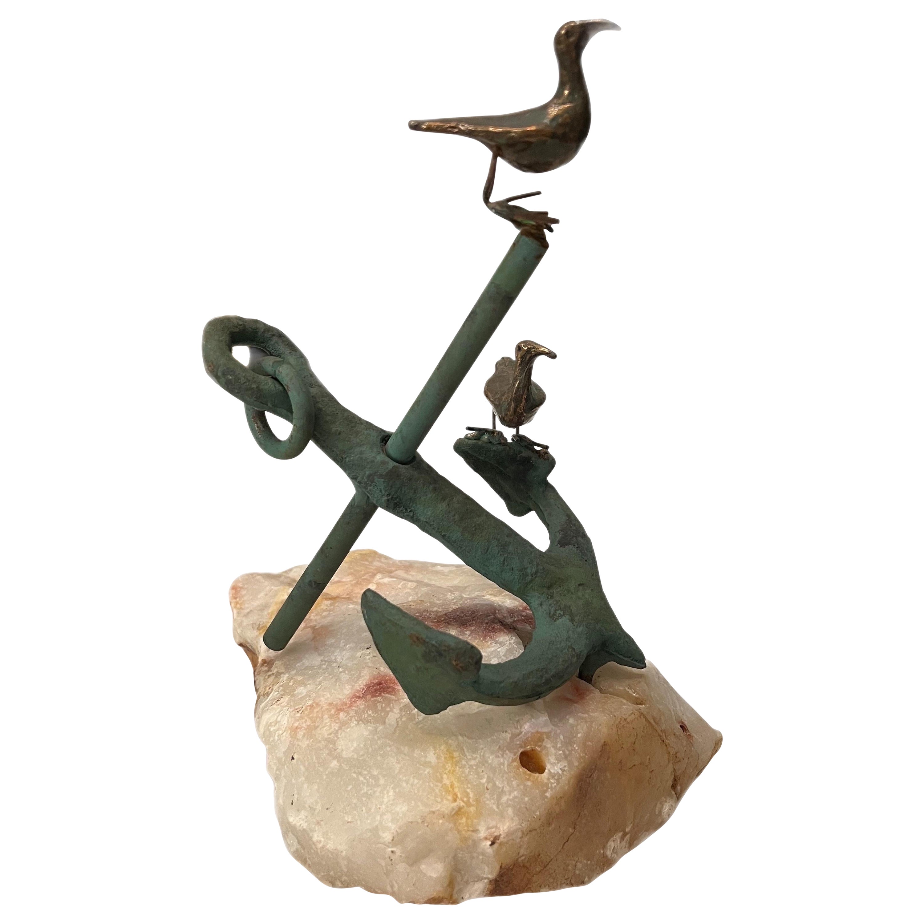 1970’s Curtis Jere Signed Anchor With Bird on Quarts Sculpture. For Sale