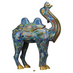 Large Chinese Cloisonne Bronze or Copper Sculpture Camel Straits Se Asia, 20th C