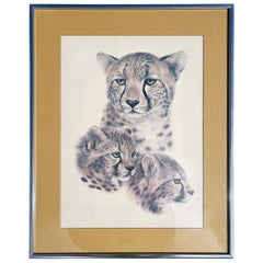 Vintage 1970s Chrome Framed Portrait of Cheetahs