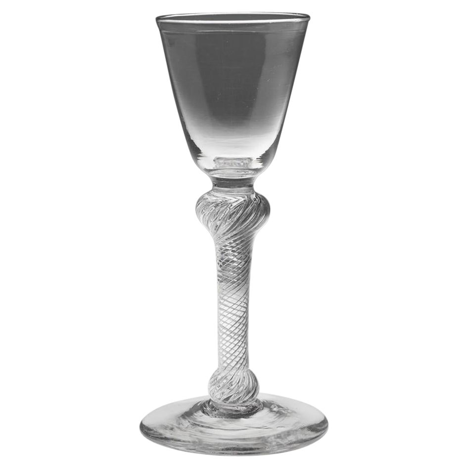 Rare 18th Century Double Knop Multi Spiral Air Twist Wine Glass c1750