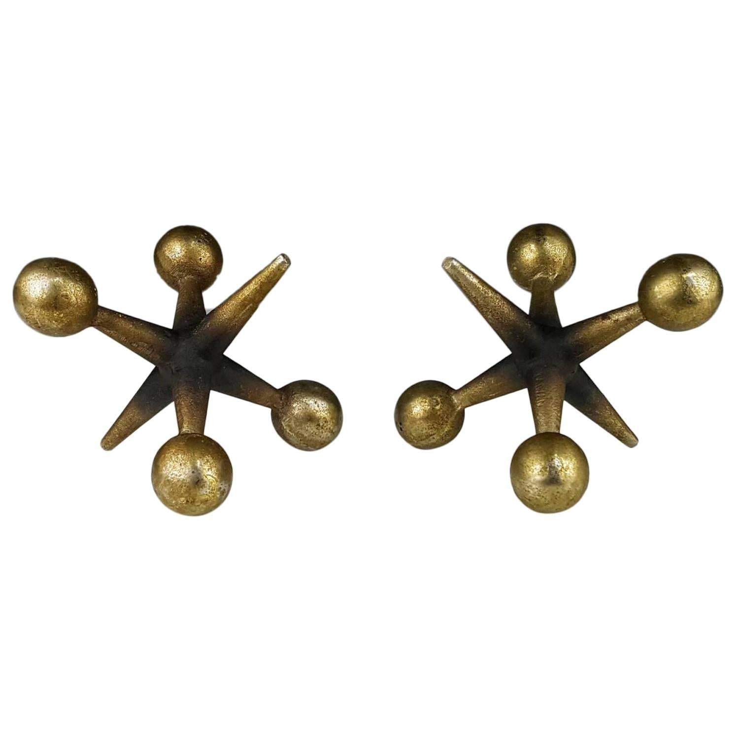 Pair of Finely Patinated Brass Jacks Bookends After Billy Curry, 1960s