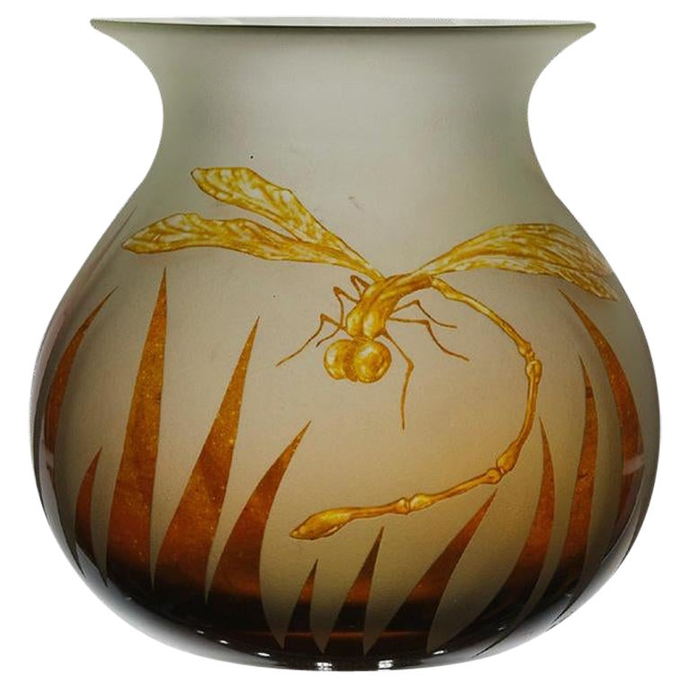 Limited Edition 21st Century Cameo Glass " Dragonfly Vase" by StanMir GR For Sale