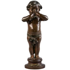 Antique Bronze Sculpture of a Child Blowing a Kiss, circa 1875