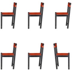 Ibisco Sedie Set of Six Dining Room Chairs with Patinated Cognac Leather, Italy 