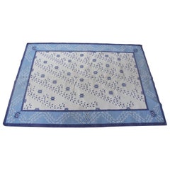 Vintage Hand Woven Indian Cotton Flatweave Modern Tapestry Floor Rug Blue 5 x 6
