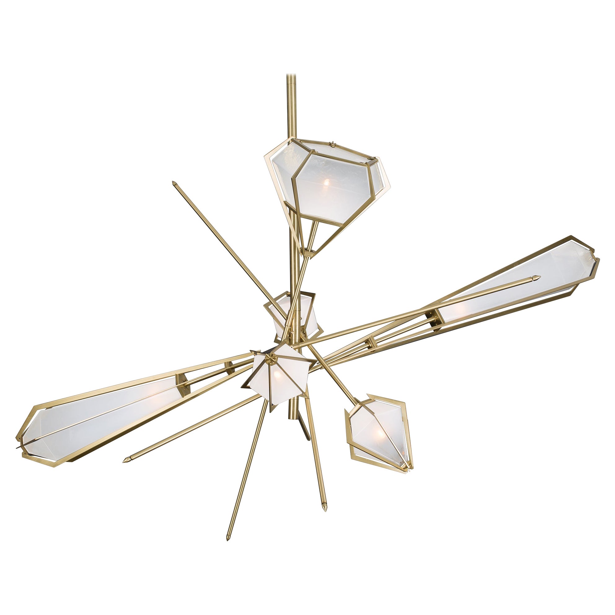 Harlow Large Chandelier in Satin Brass & Alabaster White Glass For Sale