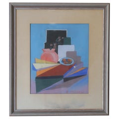 Vintage Author unknown, Composition, Pastel, 1951, Framed