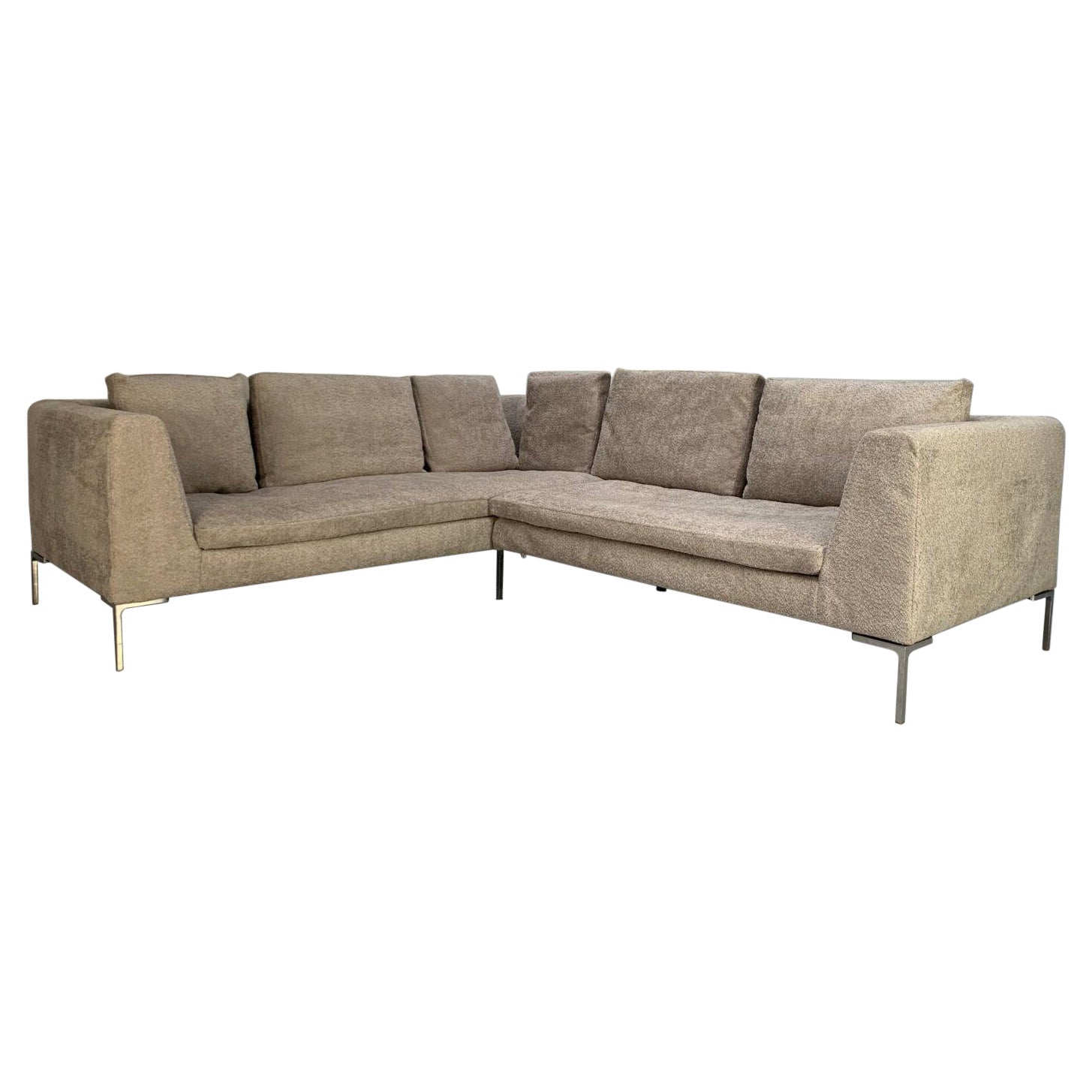 B&B Italia “Charles” L-Shape Sofa – In Pale Grey Boucle For Sale