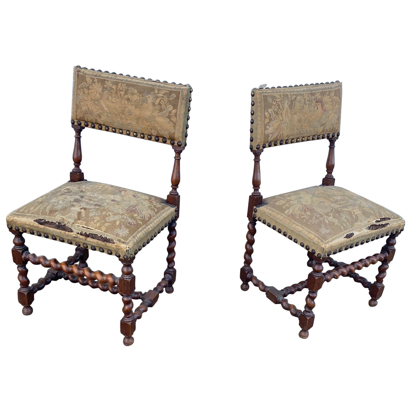 Two Louis XIII Style chairs, circa 1900 For Sale