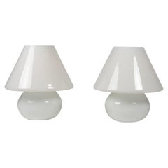 Vintage Pair of white opaline lamps, 1990s