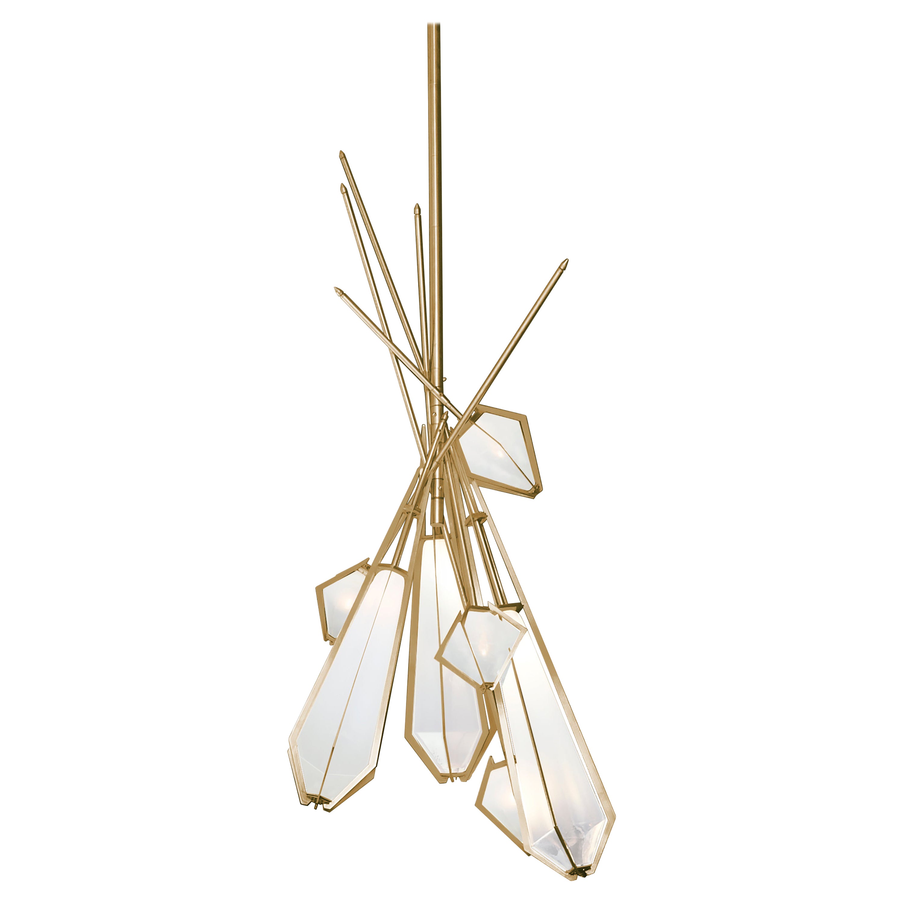 Harlow Dried Flowers Chandelier in Satin Brass and Alabaster White Glass For Sale