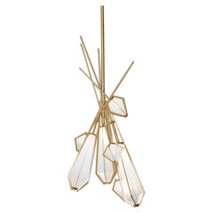 Harlow Dried Flowers Chandelier in Satin Brass and Alabaster White Glass