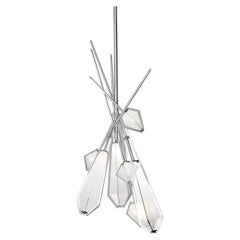 Harlow Dried Flowers Chandelier in Satin Nickel and Alabaster White Glass