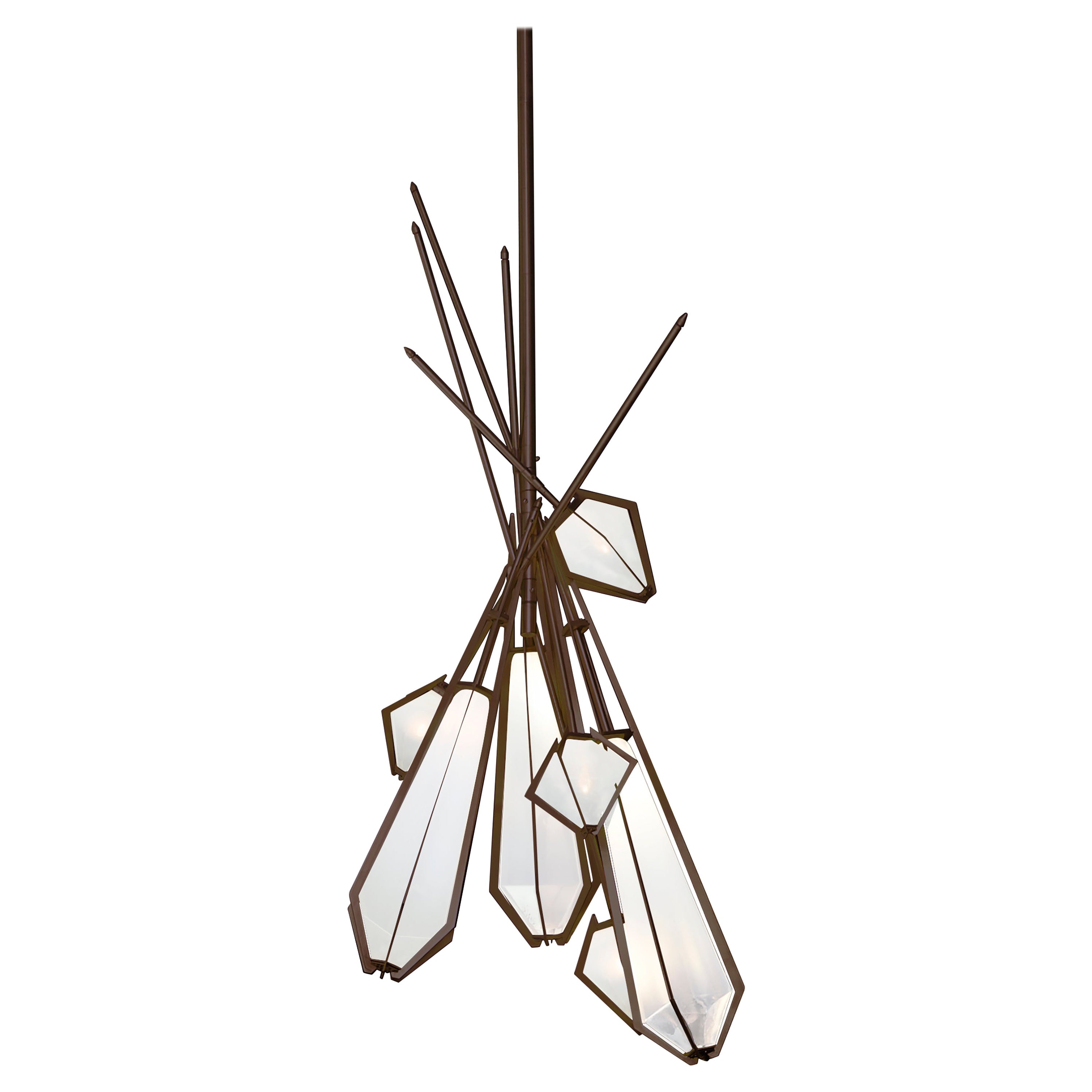 Harlow Dried Flowers Chandelier in Satin Bronze and Alabaster White Glass For Sale