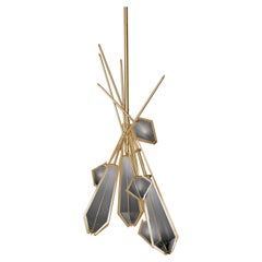 Harlow Dried Flowers Chandelier in Satin Brass and Smoked Gray Glass