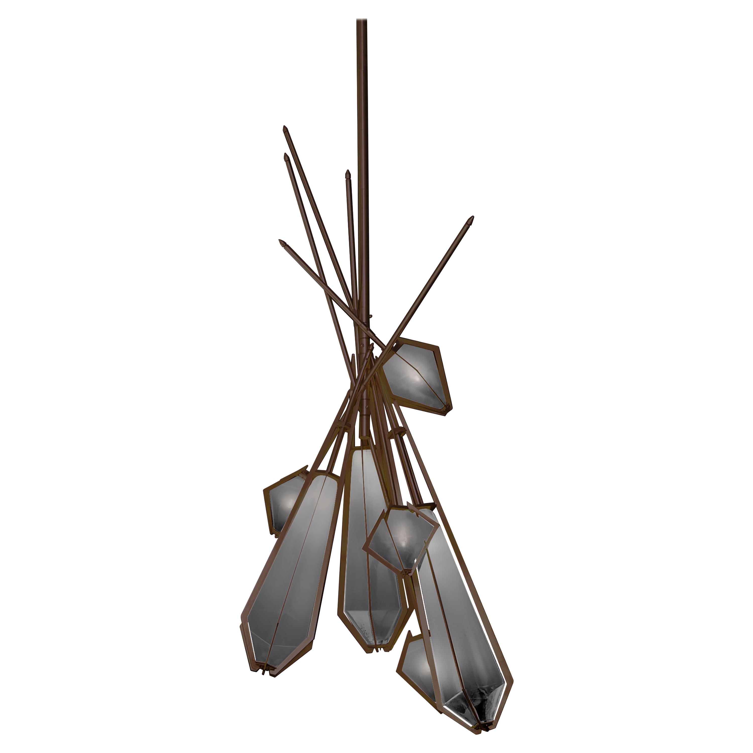 Harlow Dried Flowers Chandelier in Satin Bronze and Smoked Gray Glass